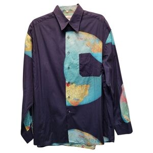 Vintage Paul Smith Purple Globe Print Long Sleeved Dress Shirt - Size L